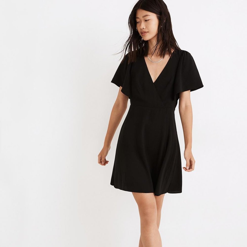 Madewell Cape Sleeve black mini dress size 6